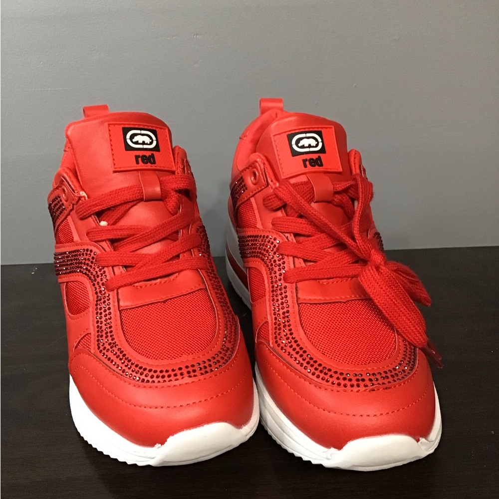Echo Red bedazzled wedge tennis shoe size 10 women’s never worn.